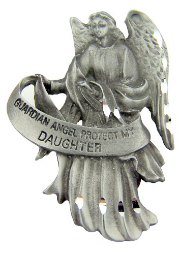 WJ Hirten Pewter Guardian Angel Visor Clip, 2 1/2 Inch - Protect My Daughter Silver
