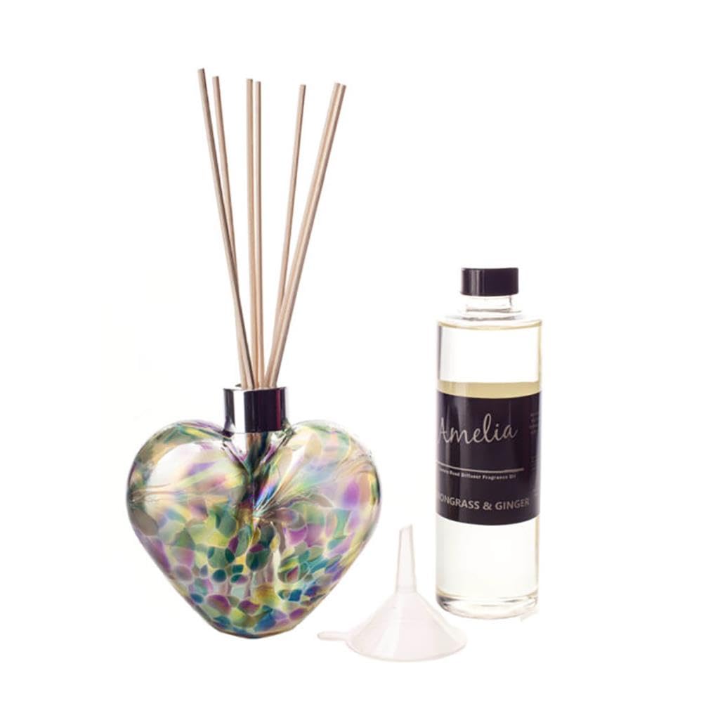 Reed Diffuser Heart Gift Set - Purple, Teal & Lime with Cotton Flower Fragrance