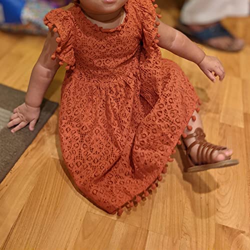 Niyage Toddler Girls Elegant Lace Pom Pom Flutter Sleeve Party Princess Dress Brick Red 120 #TOP7