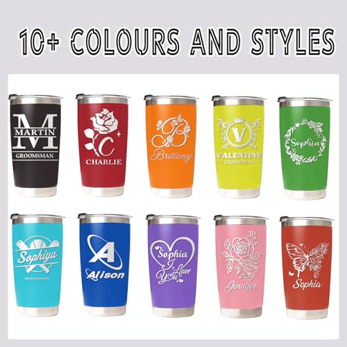 Image of Personalized Tumbler with Names, Custom Travel Coffee Insulated Tumbler 20 oz for Wedding Groomsmen Gifts, Stainless Steel Cup with Lid, Personalized Birthday Gifts for Men Women