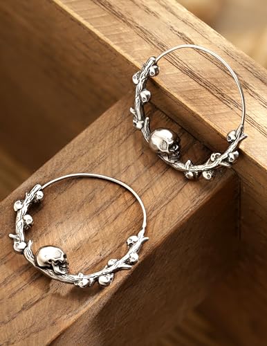 HAQUIL Gothic Punk Biker Skull on Tree Brance Hoop Earrings, Goth Jewelry Gift for Men and Women4