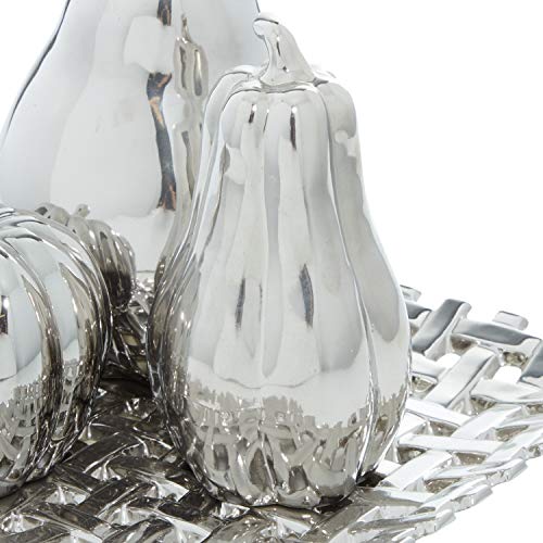 Deco 79 Ceramic Fruit Decorative Sculpture With Plate, Set Of 4 12"W, 1"H, Silver #TOP7