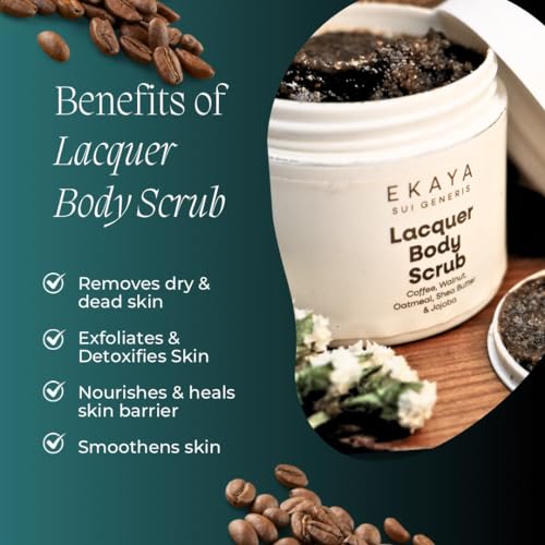 Image of Jivada Lacquer Body Scrub with Walnut, Oatmeal & Kaolin Clay | Tan Removal, Dead & Dull Bumpy Skin| Brightened Smooth Skin | All Skin Types | Women & Men | Sulphate & Paraben Free |100g