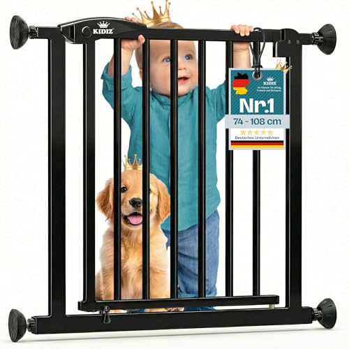 KIDIZ Griglia di protezione per scale senza foratura, larghezza regolabile: 81-87 cm, altezza 75 cm, griglia di protezione per porte e cani per bambini e cani, apertura con una sola mano, sistema