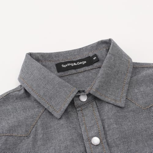 Spring&Gege Boys' Long Sleeve Chambray Shirt Western Cowboys Pearl Snap Button Down Shirts (5-14 Years)3