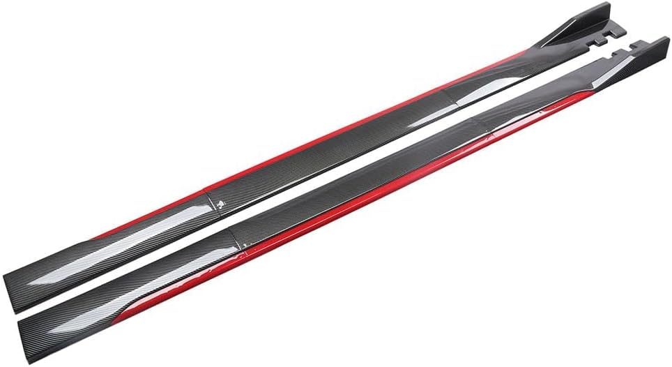 Side Skirts Cars for Cadillac CT4 2019-2024, Car Side Skirts Body Rocker Panel Body Kit Car Accessories,Normal-Carbon Fiber + Red