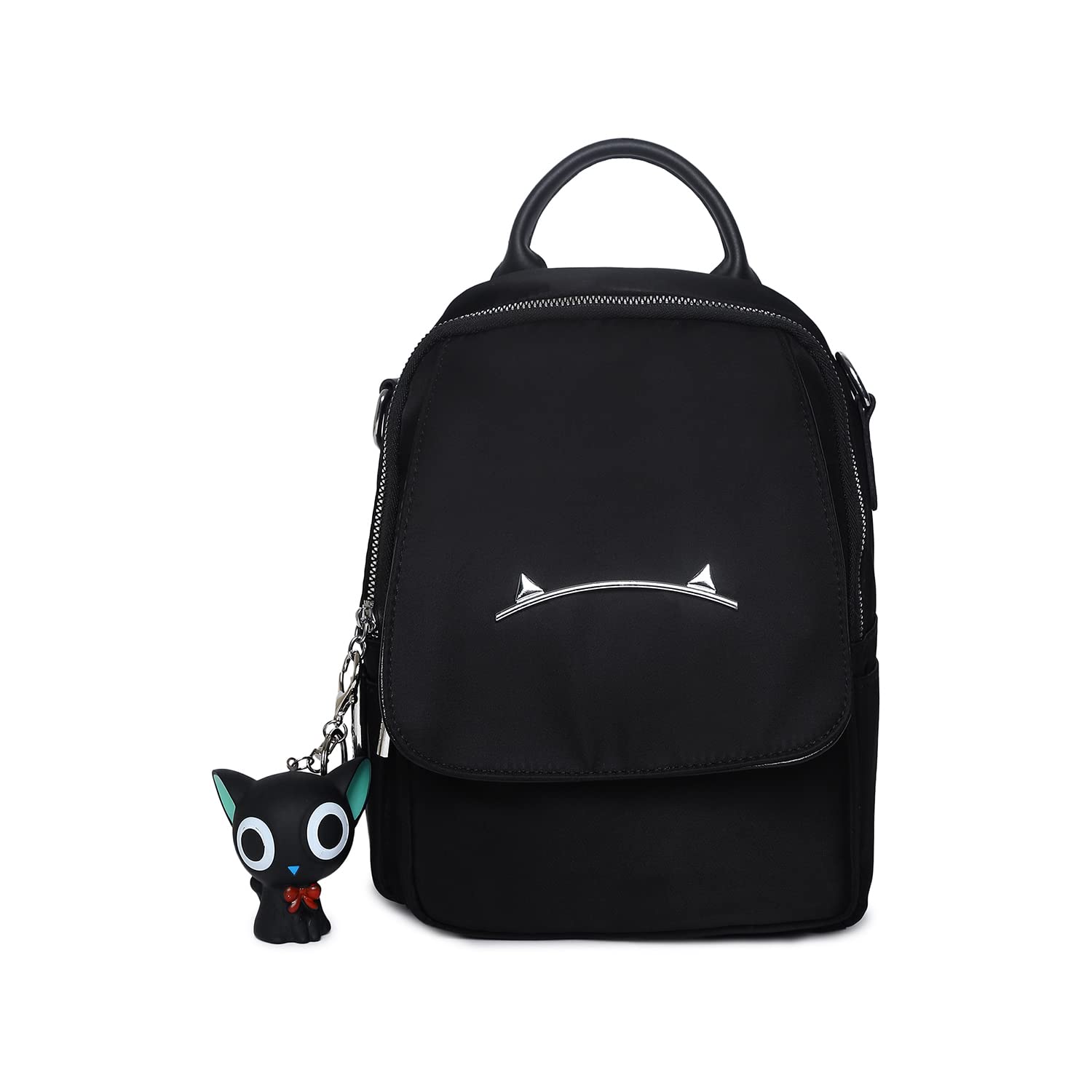 Haute Sauce Solid Black Backpack for Women & Girls | college bag for women | Bag For Women | Trendy, Cute, Fancy, Stylish, Backpack, Bagpack, Handbag, Backbag | 2 compartments | 3 Handles | 1 keychain