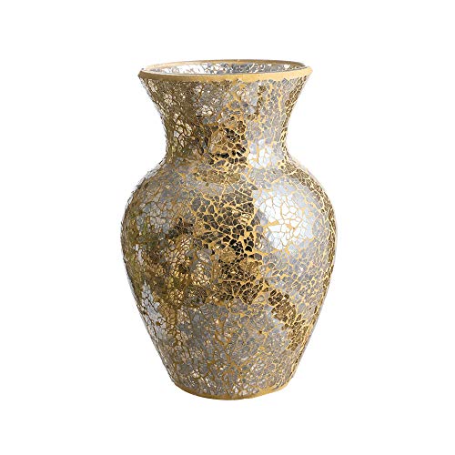 WHOLE HOUSEWARES 10,5  Vase en Verre Décoratif Centre De Table en Mosaïque Artisanal - Durable Et De Haute Qualité - Parfait pour Les Fleurs, La Verdure - 27 cm