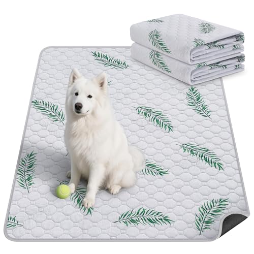 Image of Washable Dog Pee Pads, Non-Slip Waterproof, 36 x 36 in, 2 Pack, Leaf | Super absorbent, waterproof and non-slip; washable, reusable dog pads for crates, playpens, floors, furniture and travel