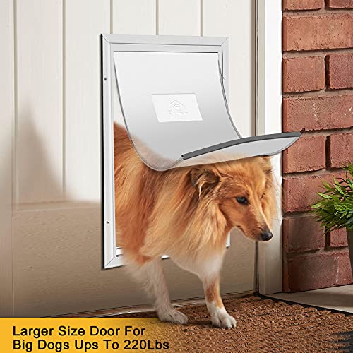 Ownpets Aluminum Dog Door Extra Large Pet Door Inner Frame 23.62" H X 14.17" W Magnetic Flap Heavy Duty Doors For Pets Up To 220 Lbs,White,For Door,Wall&Screen #TOP6