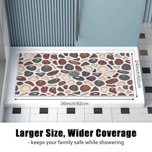 Image of Shower Mat Non Slip: 24x36 Inch Large Shower mats for Inside Shower with Drain Hole in Middle, Super Soft PVC Loofah Massage Shower Floor Mat, Anti Slip Shower Stall Mat, Quick Drying