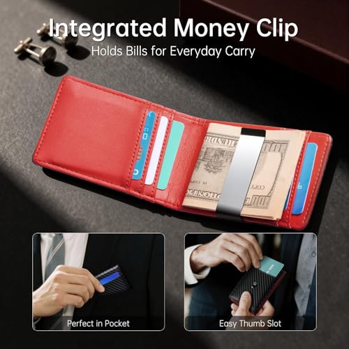 Image of Gostwo Slim Wallet for Men Minimalist Wallet Leather ID Window Card Case with Money Clip