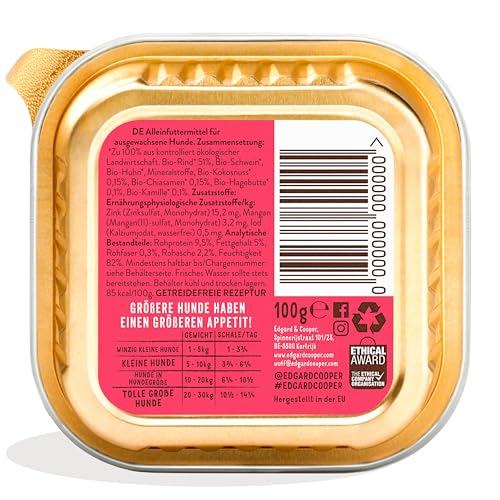 Edgard & Cooper Natürliches Nassfutter für Hunde – Getreidefrei, proteinreich und gesund (Bio-Rindfleisch, 100 g (17er-Pack)