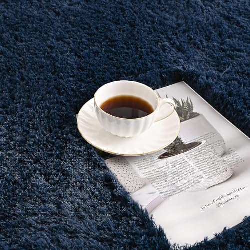 Image of AROMICK Modern Polyester Anti Slip Shaggy Fluffy Rug and Carpet for Living Room, Bedroom & Dining Room (4 x 6 Feet, Blue)