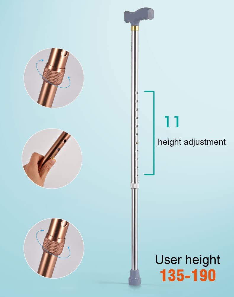 Bastón telescópico para Personas Mayores, bastón de Aluminio Ligero para Hombres y Mujeres, Mango ergonómico, para Adultos con Altura 135-190 cm (Color : Brown)