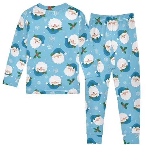 Pajama Sets Long Sleeve Santa Claus Blue Background Soft Comfy Sleepwear 2 Piece PJS 3-8T3