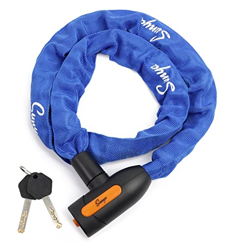 Sunya Bike Chain Lock - Bike Locks Heavy Duty Anti-Theft Bicycle Chain Lock With 2 Keys Lock Chain For Bike, Motorcycle, Bicycle, Gate, Fence (Blue Sleeve) #TOP21