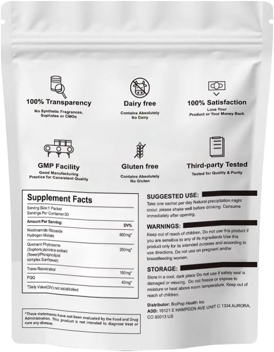 Miniatura 7 de NAD 1000 mg líquido 30 paquetes  Nicotinamida, ribósido, PQQ y resveratrol para el apoyo del envejecimiento de la piel y aumento de NAD+  Suplemento