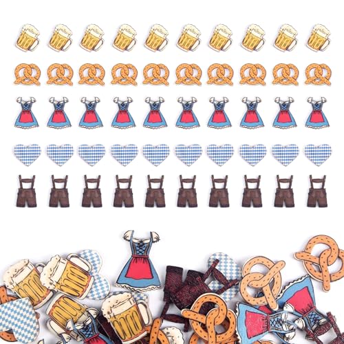 Streudeko Bayrisch Holz Oktoberfest Deko, Bayrische Oktoberfest Party Dekoration, Tischdeko Bayrische Deko, Dirndl Lederhose Breze Herz Bierkrug (40 bis 50 Stück)