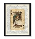 Poster Master Dictionary Art Poster - Alice Wonderland Print - Queen of Spades Art - Card Art - Gift for Boy, Girl - Rustic Wall Decor for Nursery, Bedroom, Kid's Room - 8x10 UNFRAMED Wall Art
