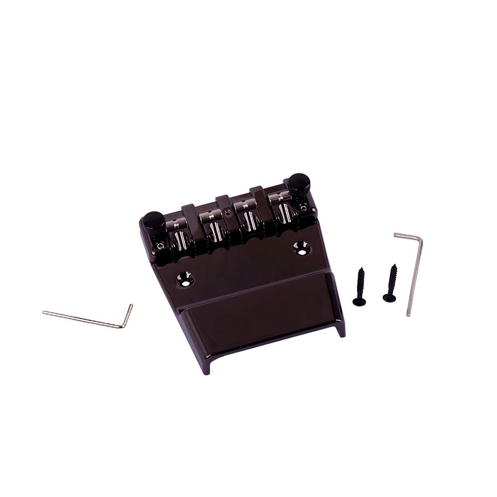 Alnicov Puente de bajo, guitarra eléctrica Reparación de puente de bajo con espárragos y llaves para bajo de 4 cuerdas o guitarra en forma de zapato Negro