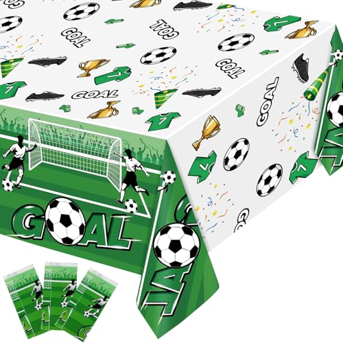 GINOYA 3 Pack Soccer Party Table Cloths 108 x 54 Inch Green