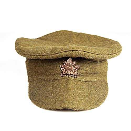 warreplica WWI Canadian & British Expeditionary Force (BEF) Khaki Wool Service Trench Cap (Field Service Cap) w/General Service Pattern Badge Reproduction|Size 59|Headgear for Reenactment, Collectors