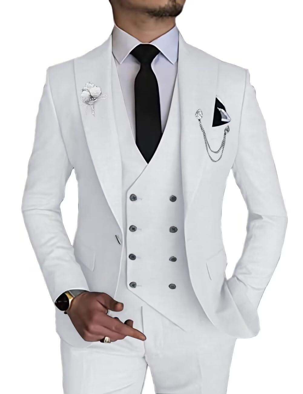 Mens 3 Piece Suit Slim Fit One Button Double Breasted Blazer Vest Pants Set Prom Suits for Men Wedding