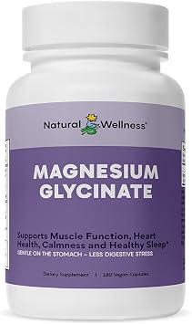 Natural Wellness Magnesium Glycinate High Absorption Magnesium Supplement for Relaxation, Restful Sleep, Bone & Heart Health, and Muscle Function Gentle on Stomach, 180 Vegetarian Capsules