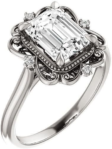 Vista 4 de JEWELERYN - Juego de anillos de compromiso de moissanita de 2 quilates de corte esmeralda VVS1, juego de anillos de boda y novia, juego de anillos