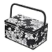 D&D Vintage Sewing Basket Kit, Sewing Box Organizer with Sewing Accessories, Black/White