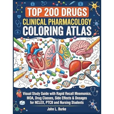 Top 200 Drugs Clinical Pharmacology Coloring Atlas: Visual Study Guide with Rapid Recall Mnemonics, MOA, Drug Classes, Side Effects & Dosages for NCLEX, PTCB and Nursing Students