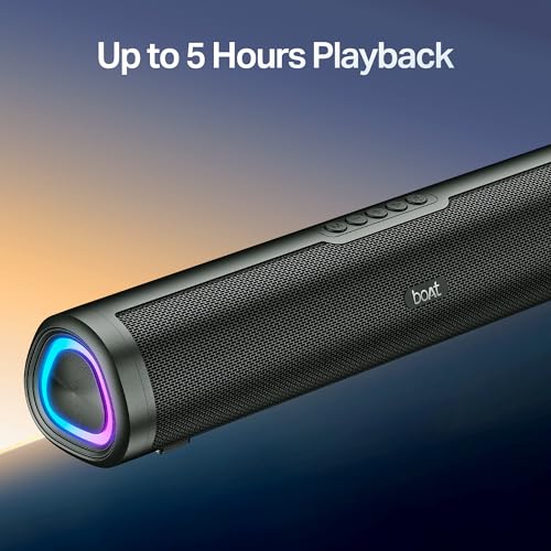 Image of Boat Aavante 2.0 150, 2.0 CH, 16W Signature Sound, RGB LEDs, Dual Full-Range Drivers, Upto 5H Battery, TWS, Multi Ports, Bluetooth Sound bar, Home Theatre Soundbar Speaker (Premium Black)