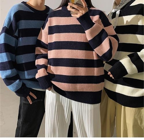 Men's Vintage Striped Sweater Loose Fit Knit Pullover Winter Streetwear Top4