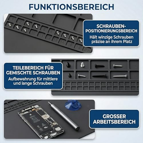 Lötmatte Groß 70x40 cm, Hitzebeständige Silikon Lötunterlage bis 500°C, Antistatik Matte Extra Stark, Reparatur Arbeitsmatte für Elektronik, Smartphone, Laptop & Uhrmacherarbeiten