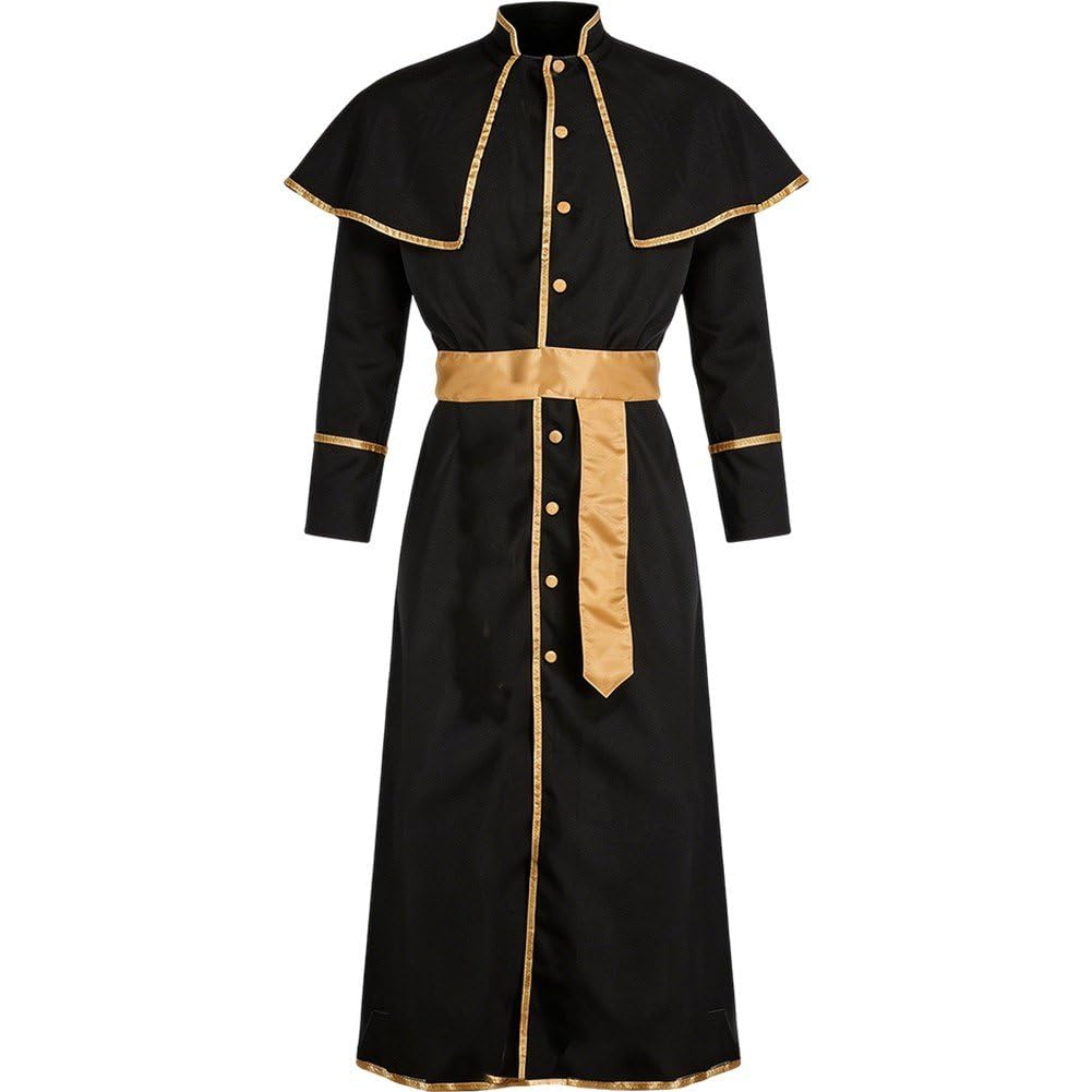 Ppmter Men's Priest Costume Adult Clergy Robe Costume Praise Worship Outfit Halloween Cosplay Party Costumes