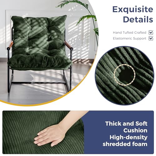Image of MAXYOYO Modern Accent Chair, Comfy Living Room Chair with Metal Frame Wooden Armrest, Upholstered Armchair with Soft Cushion for Bedroom Balcony Lounge Reading Room, Dark Green