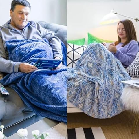 PediPocket Ultimate Cozy Comfort Bundle Foot Pocket Blankets in Light Marvelous Midnight & Perfect Paisley Cover