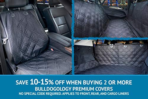 Bulldogology Premium Dog Car Seat Covers - Bench and Hammock-Style Backseat Cover and Protector - Waterproof, Double-Stitched GSM Oxford Material - Adjustable Headrest Straps (Large, Black) - Thumbnail 4