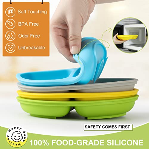 Vitever 4 Pack Suction Plates With Lids For Baby & Toddler, 100% Food-Grade Silicone, Divided Design, Microwave & Dishwasher Safe #TOP1