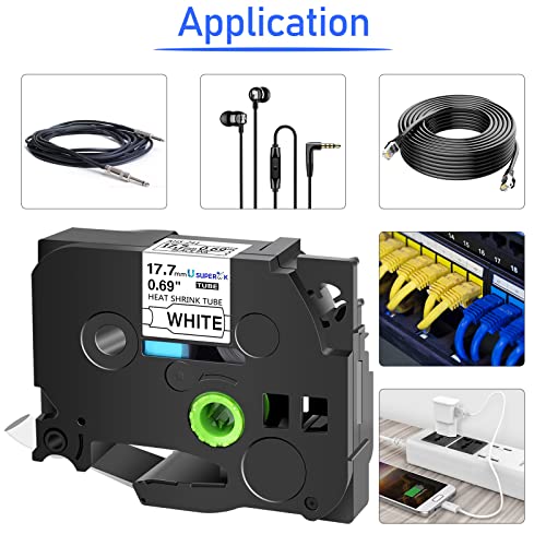 Image of USUPERINK 2 Pack Compatible for Brother HSe-241 HSe241 HS-241 HS241 17.7mm Black on White Heat Shrink Tube Label Tape use in PT-D400 PT-D600 PT-E300 PT-E500 PT-P750WVP Label Maker (0.69''x 4.92ft)