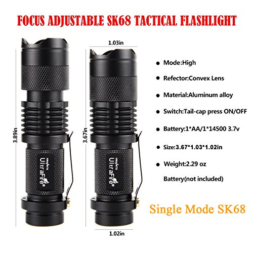Ultrafire 3 Pack Mini Flashlights Focus Adjustable Sk68 Single Mode Tactical Led Flashlight, Ultra Bright 300 Lumens Torch #TOP2