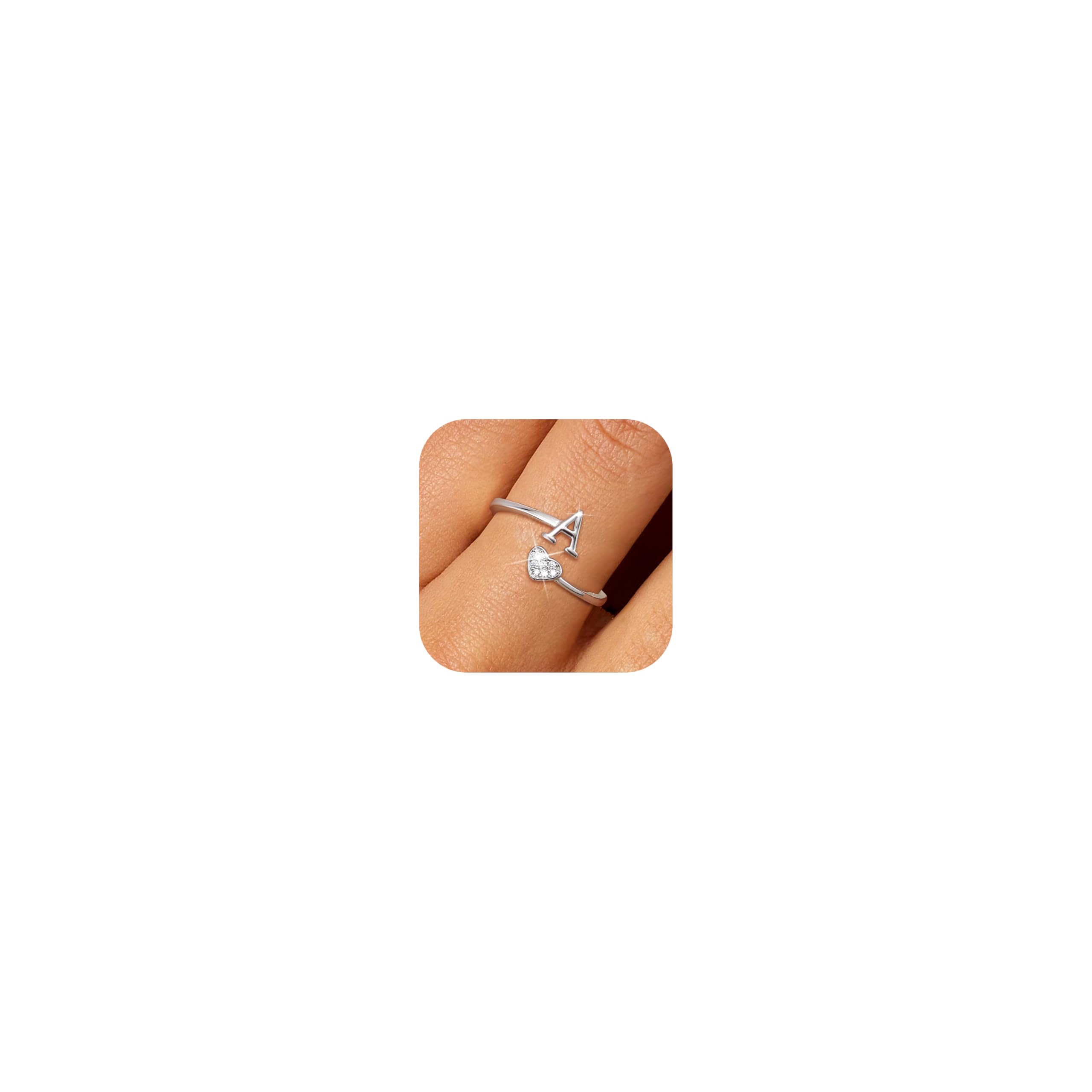Feng Shui， Anillos de Plata de Ley 925 con Inicial de corazón para Mujeres y niñas, Anillos apilables Ajustables con Letras del Alfabeto chapados en Oro de 18 Quilates para Adolescentes