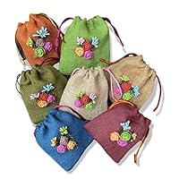 TheHandikrafts Unisex Colored Jute Potli With Multicolour Flower Jute Linen Potlis | Gift Bags for Return Gifts Bags| Jute Linen,Burlap