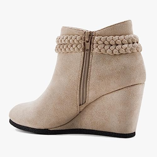 Image of Fashare Womens Wedge Ankle Boots Braided Fringe Strap Western Heeled Fall Booties Dress Shoes
