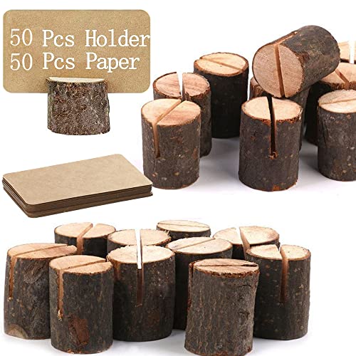 50 piezas Soportes Tocón, Madera Tarjetas Clips, Portatarjetas De Madera, Tarjetas Clips Sostenedor, Madera Sostenedor Foto, Soportes Tocón Madera Portanotas, para Bodas, Fiestas, Cenas Familiares Cover