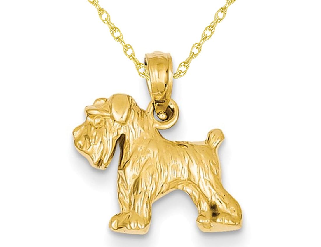 Gem And Harmony 14K Yellow Gold Schnauzer Dog Charm Pendant Necklace with Chain
