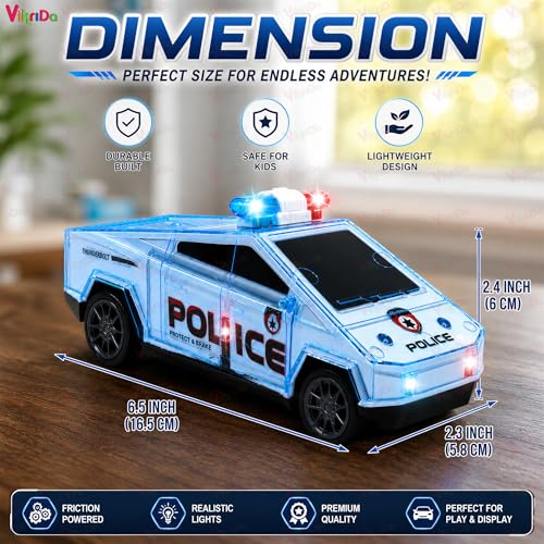 Image of VikriDA Push & Go Police Patrol Car Toy for Kids with Flashing Lights & Music - Friction Powered City Guard Vehicle with Realistic Sound Effects