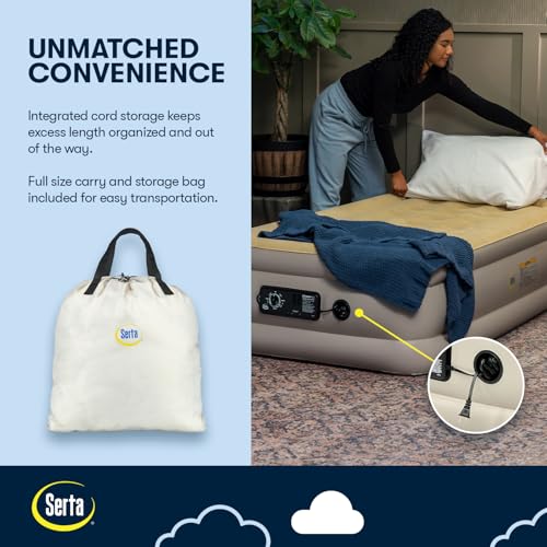 Image of Serta Raised Air Mattress with Never Flat Pump | Luxury Inflatable Mattress with Built in Air Pump to Ensure a Good Night's Rest | Heavy Duty Blow Up Mattress with Self Inflating Pump