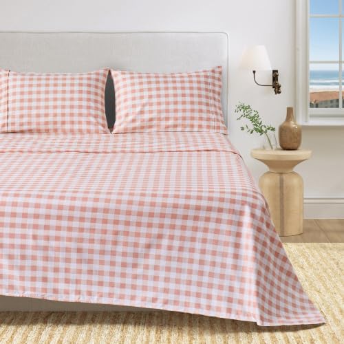 Great Bay Home King Size Gingham Microfiber Sheet Set - 4-Piece Ultra-Soft Bedding Sheets & Pillowcases - Wrinkle Free, Comfortable, All-Season Bed Sheets (Blush)